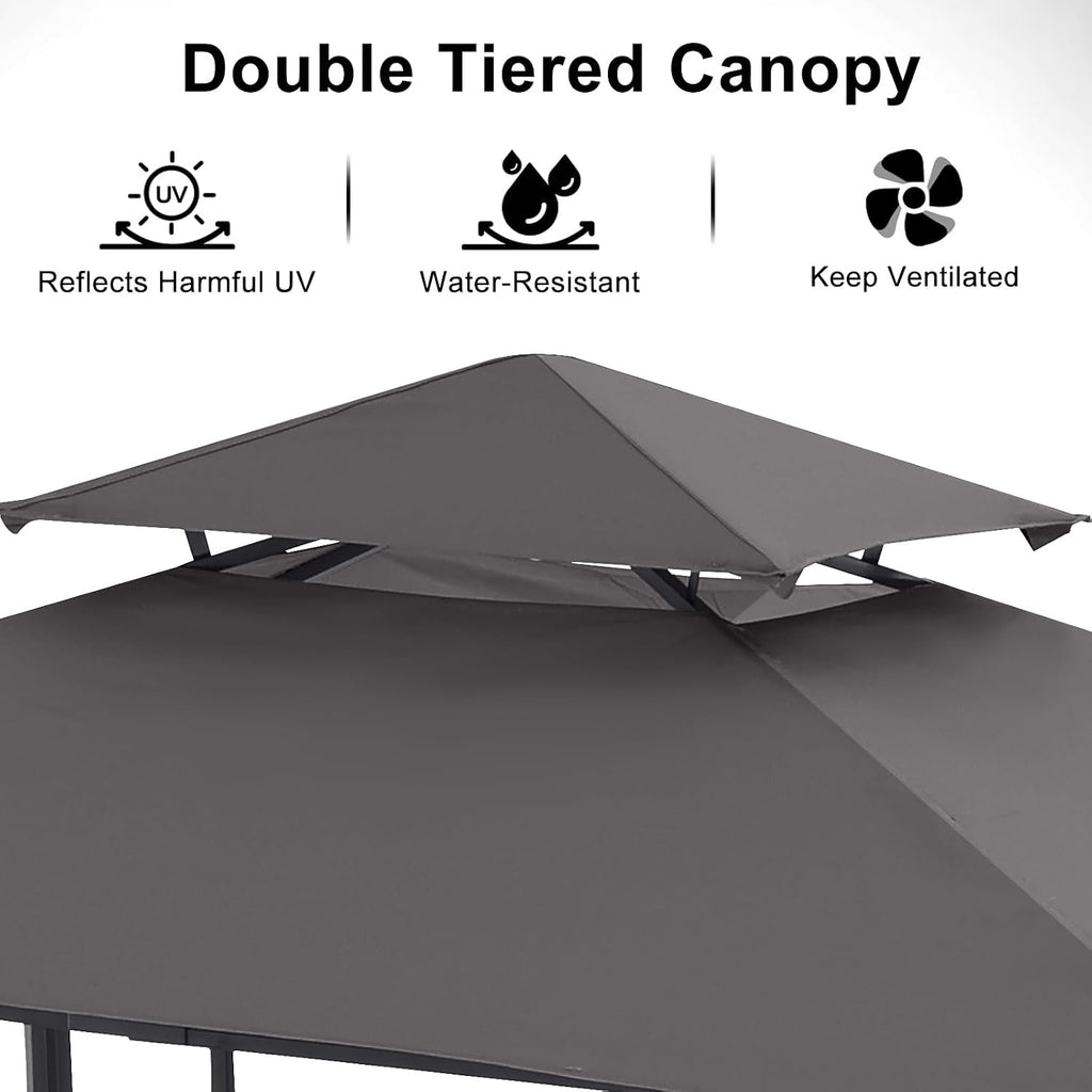 ABCCANOPY Grill Gazebo with Extra Awning on Three Sides - 5'x14' Outdoor Grill Canopy BBQ Gazebo Barbecue Canopy with LED Lights for Backyard, Lawn and Patio (Dark Gray)