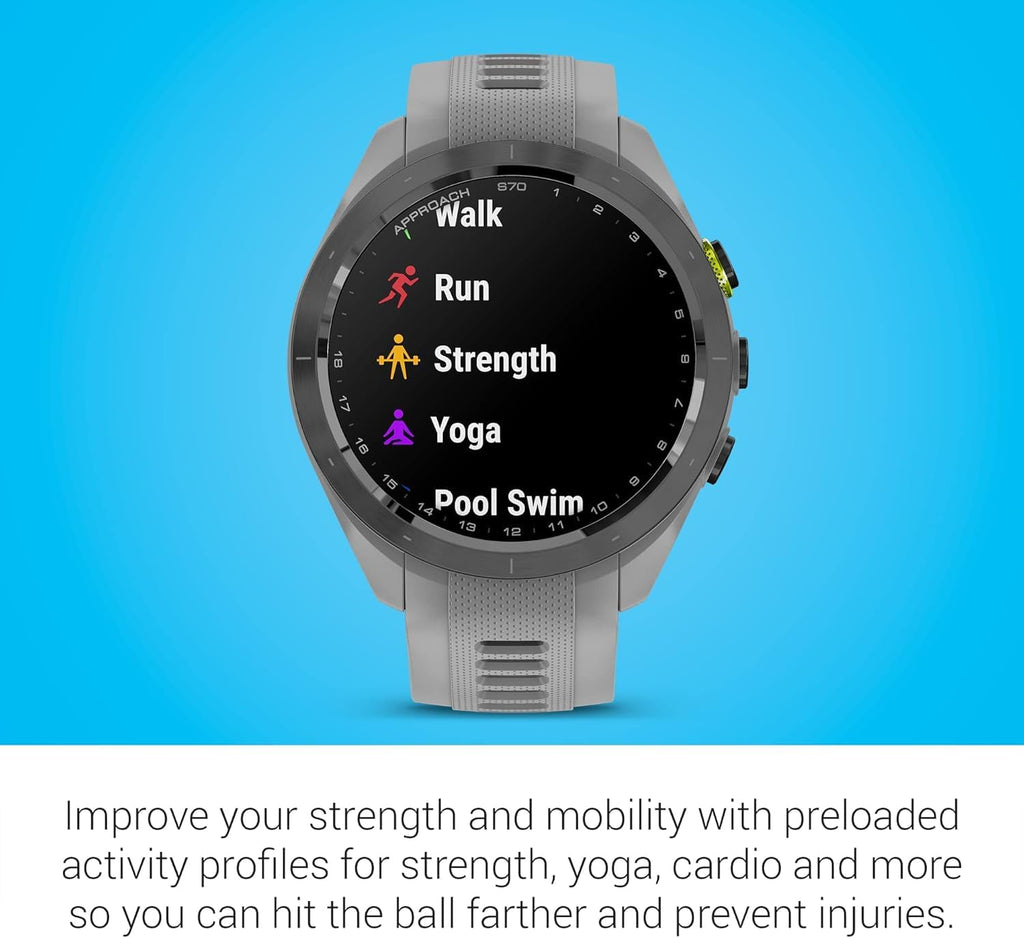 Garmin Approach S70 (Gray, 42mm) Golf GPS Watch - AMOLED Display, Virtual Caddie & Playslike Distance - Gift Box Bundle with PlayBetter Screen Protectors, Wall Adapter & Hard Case