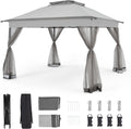 Bezseller 11x11 Pop Up Gazebo with Mosquito Netting, Easy 1-Person Setup Outdoor Canopy, Water-Resistant Portable Shelter for Patio, Backyard & Garden, UV Protection, Light Grey