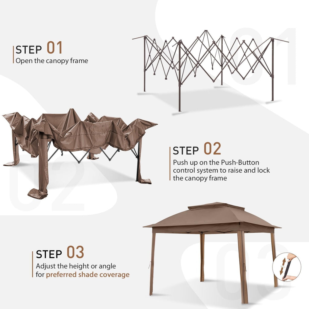 COOS BAY 11x11 Pop Up Gazebo with Mesh Netting, Instant Outdoor Canopy Tent, Water Resistant Shelter with UPF 50+ UV Protection, 121 Sq Ft Coverage, Brown