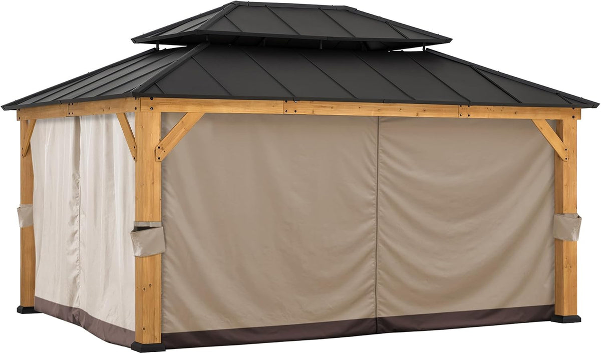 Sunjoy Replacement Gazebo Curtains Panles,Water-Resistant Gazebo Privacy Curtain, 4-Panel Screen Walls 12 x 16 ft Gazebo, Patio & Backyard Protection