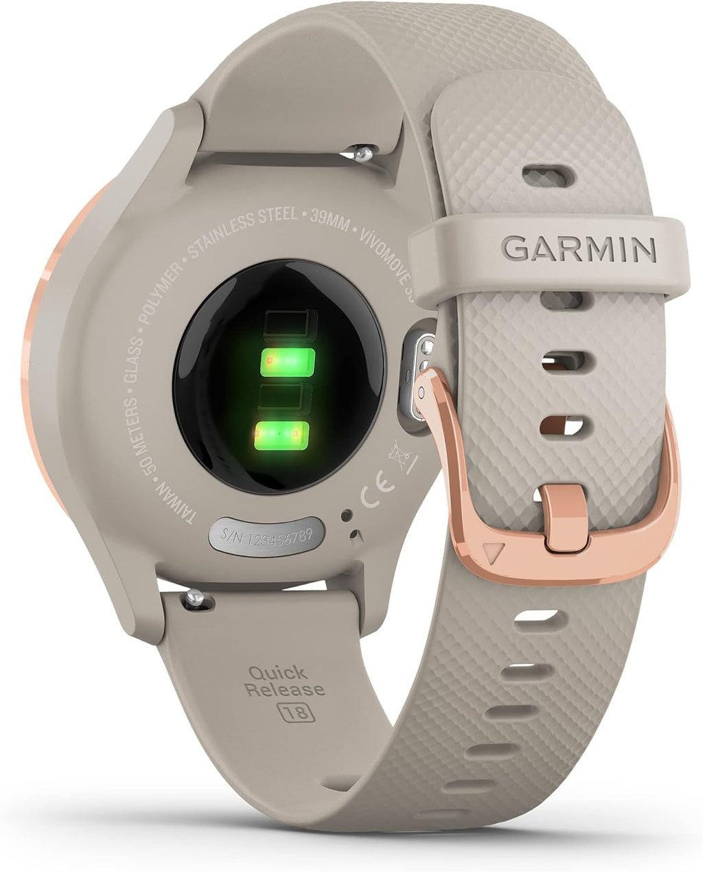 Garmin Hybrid Smartwatch with Real Watch Hands and Hidden Color Touchscreen Displays, Rose Gold with Light Sand case and Band, 39mm, 010-02238-02