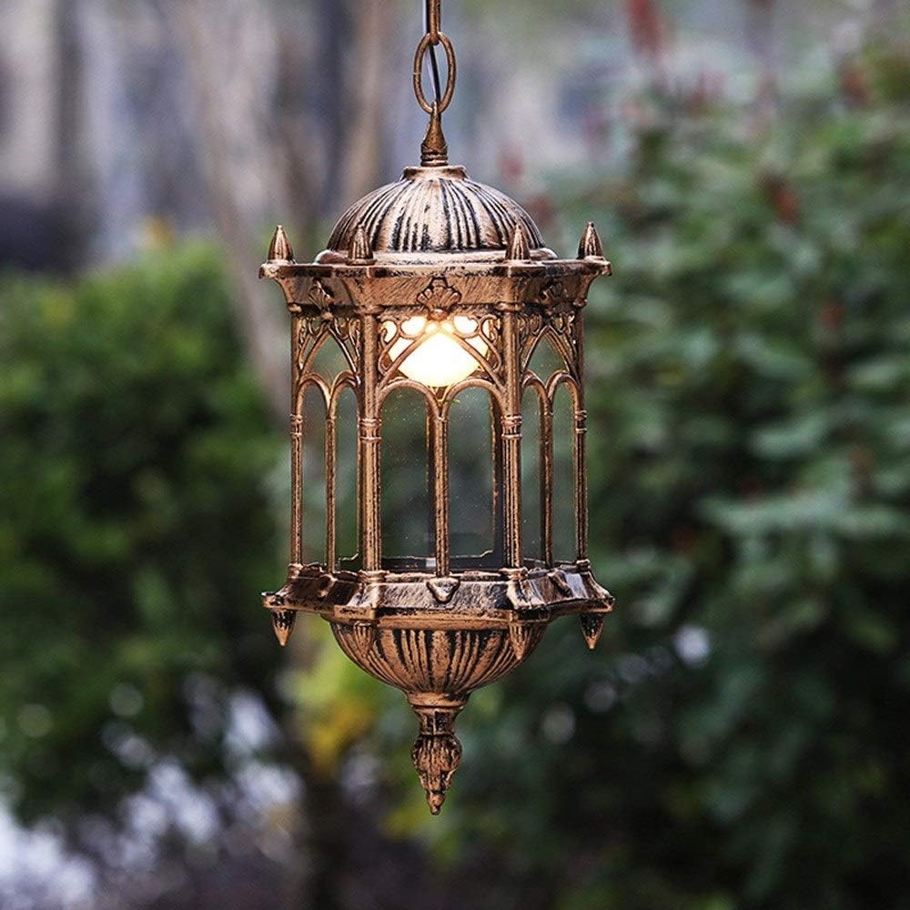 Traditional European Victoria Retro Outdoor Lamp Fitting Waterproof Vintage Ceiling Hanging Light E27 Decoration Pavilion Garden Porch Glass Lantern Chandelier Lighting Flush Mount Light