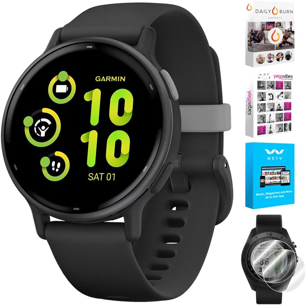 Garmin 010-02862-10 Vivoactive 5 Fitness Smartwatch, Black | Official USA Partner Model | Bundle with Deco Essentials 2-Pack Screen Protector and Tech Smart USA Fitness & Wellness Suite