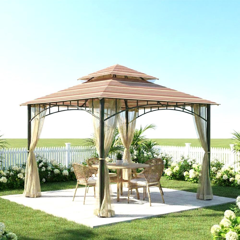 Garden Winds Durable Replacement Canopy Top Cover Compatible with The L-GZ136PST Madaga 10' x 10' Gazebo - Classic Sandstone Red, 350