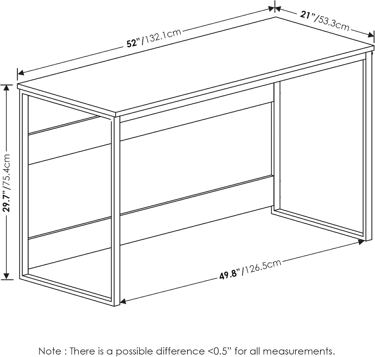 Furinno Moretti Computer Desk, Gaming Desk with Metal Frame, Office Desk, 52' Width, for Home Office, Gaming, Study, Grey Oak