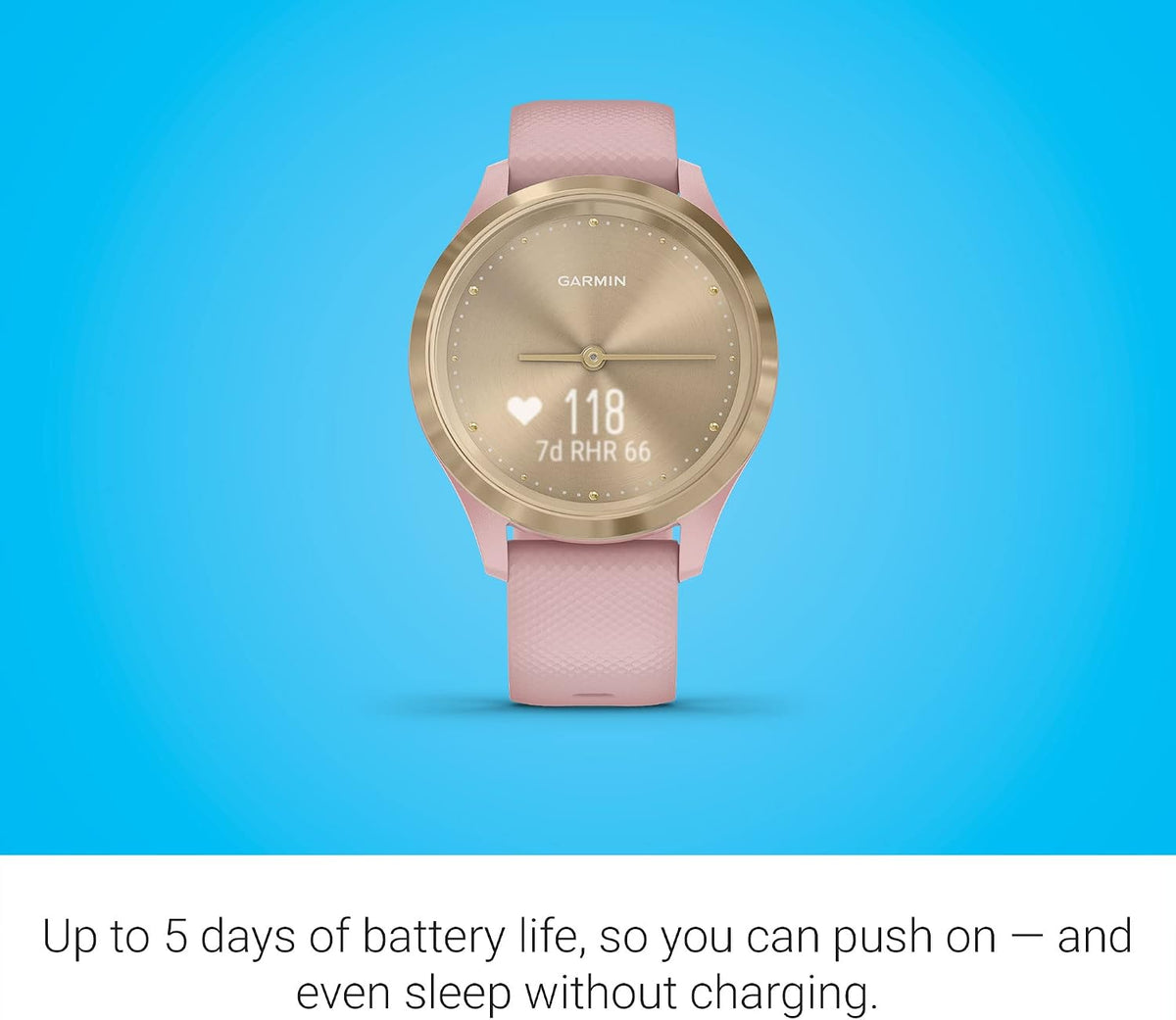 Garmin vivomove 3s, Smaller-Sized Hybrid Smartwatch with Real Watch Hands and Hidden Touchscreen Display, Light Gold with Rose Case and Band