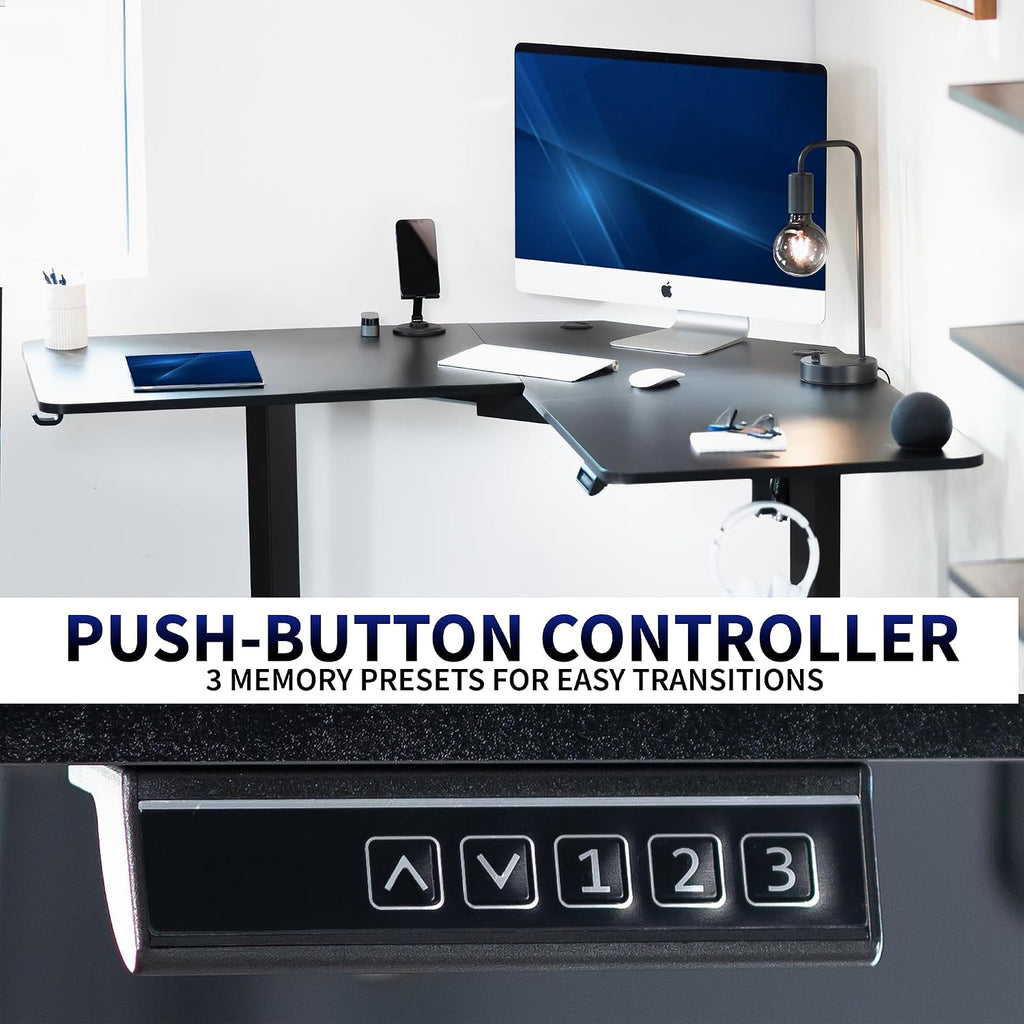 VIVO Electric Corner L-Shaped 55 x 55 in Standing Desk, Memory Height Adjustment, Black Top Black Frame, DESK-E1L110B
