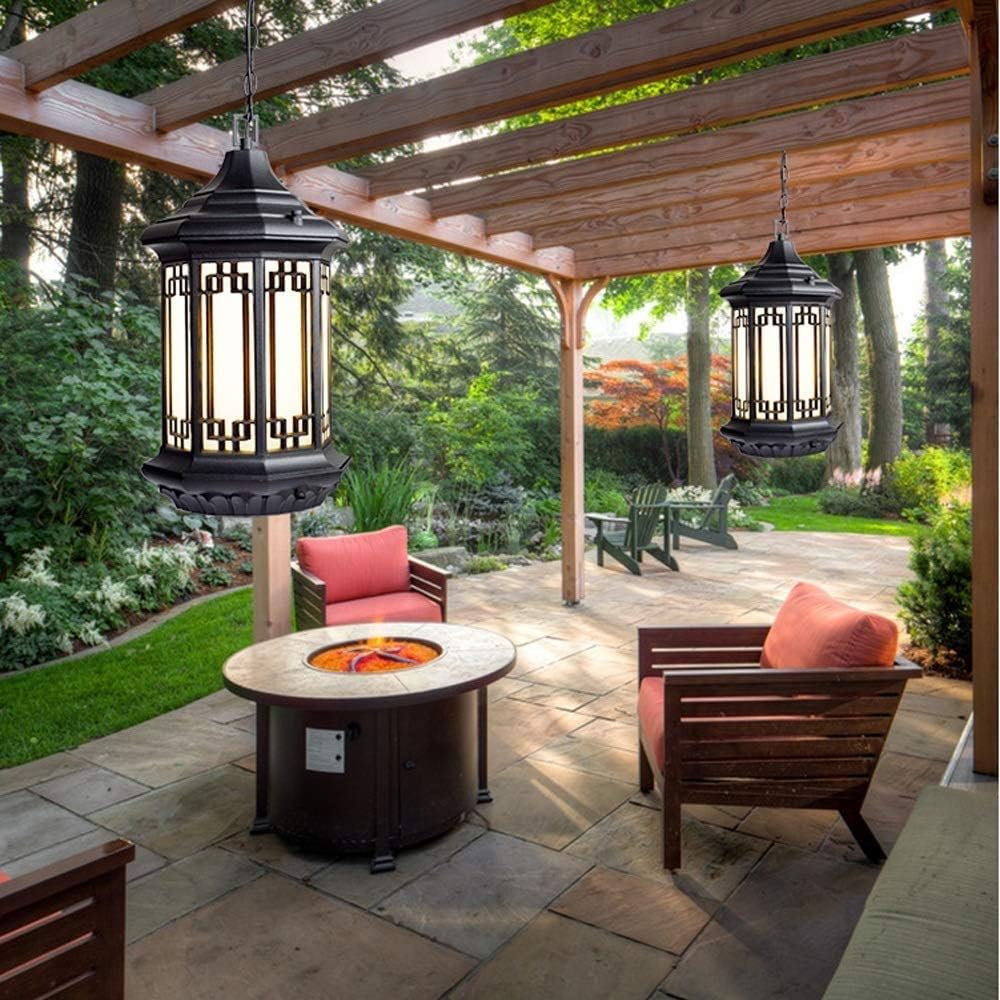 Ip55 Outdoor External Aluminum Chandelier Ceiling Lamp with Frosted Glass Lantern Decoration Patio Garden Pavilion Grape Rack Balcony Hanging Lamp E27 Edison Flush Mount Light