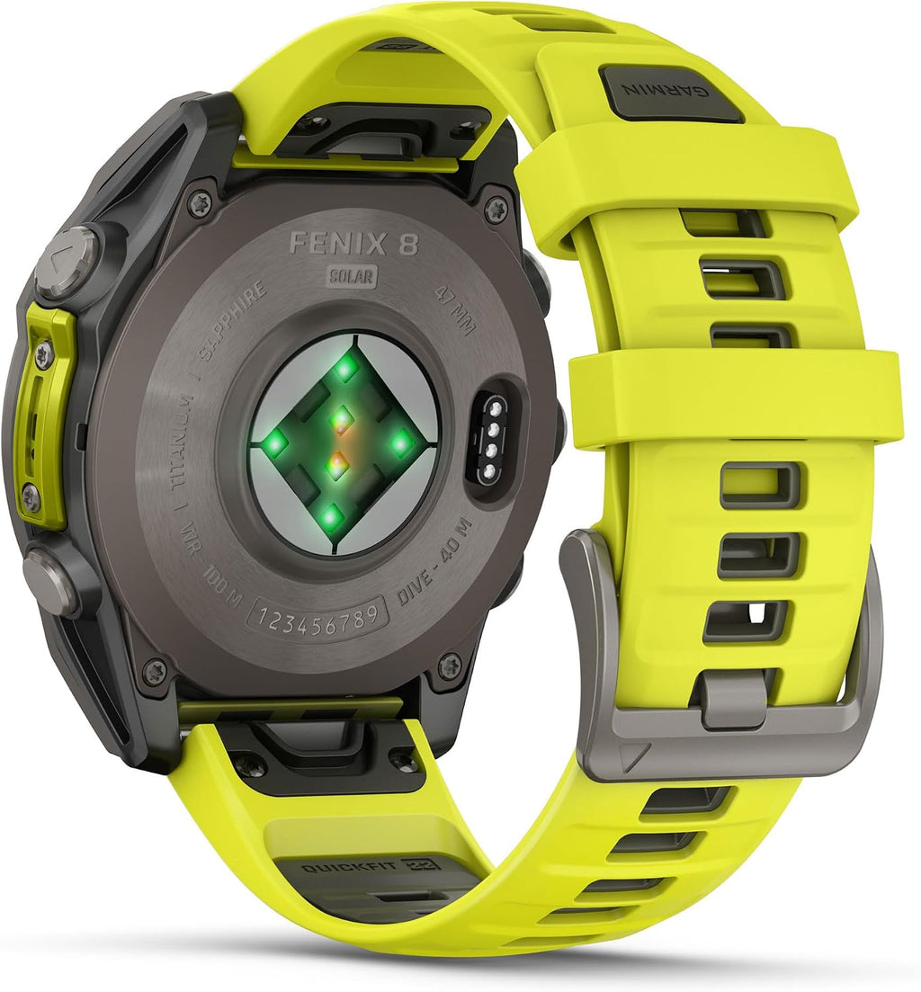 PlayBetter Garmin Fenix 8 Solar Sapphire (47mm, Titanium/Amp Yellow) Multisport GPS Smartwatch Bundle - 1.4' Touchscreen, Built-in LED Flashlight Portable Charger & Screen Protectors