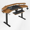 EUREKA ERGONOMIC Solid Wood Top Gaming Desk, 72' Dark Acacia Wood Wing-Shaped Studio Desk with Keyboard Tray, LED Shelves, Heavy-Duty Recording & Live Stream Desk