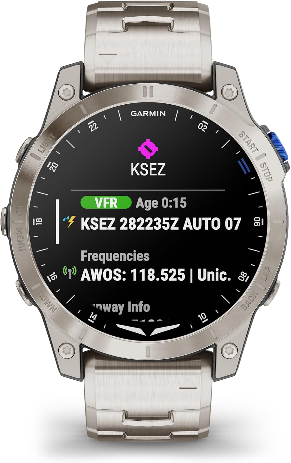 Garmin D2™ Mach 1, Touchscreen Aviator Smartwatch with GPS Moving Map, Aviation Weather, Health and Wellness Features and More, Vented Titanium Bracelet