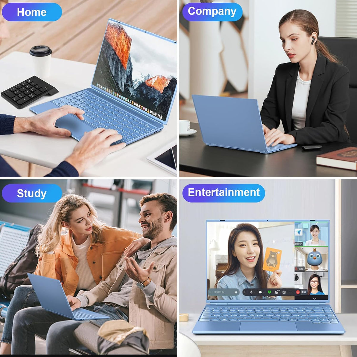 Laptop 14 Inch Celeron N5095 Up to 2.9Ghz, Win 11 Laptop with 8+256GB SSD Extension 1TB, Notebook Support 5G WiFi丨Bluetooth 4.2丨Cooling Fan丨1920*1200丨Mouse and Keyboard Protector-Blue