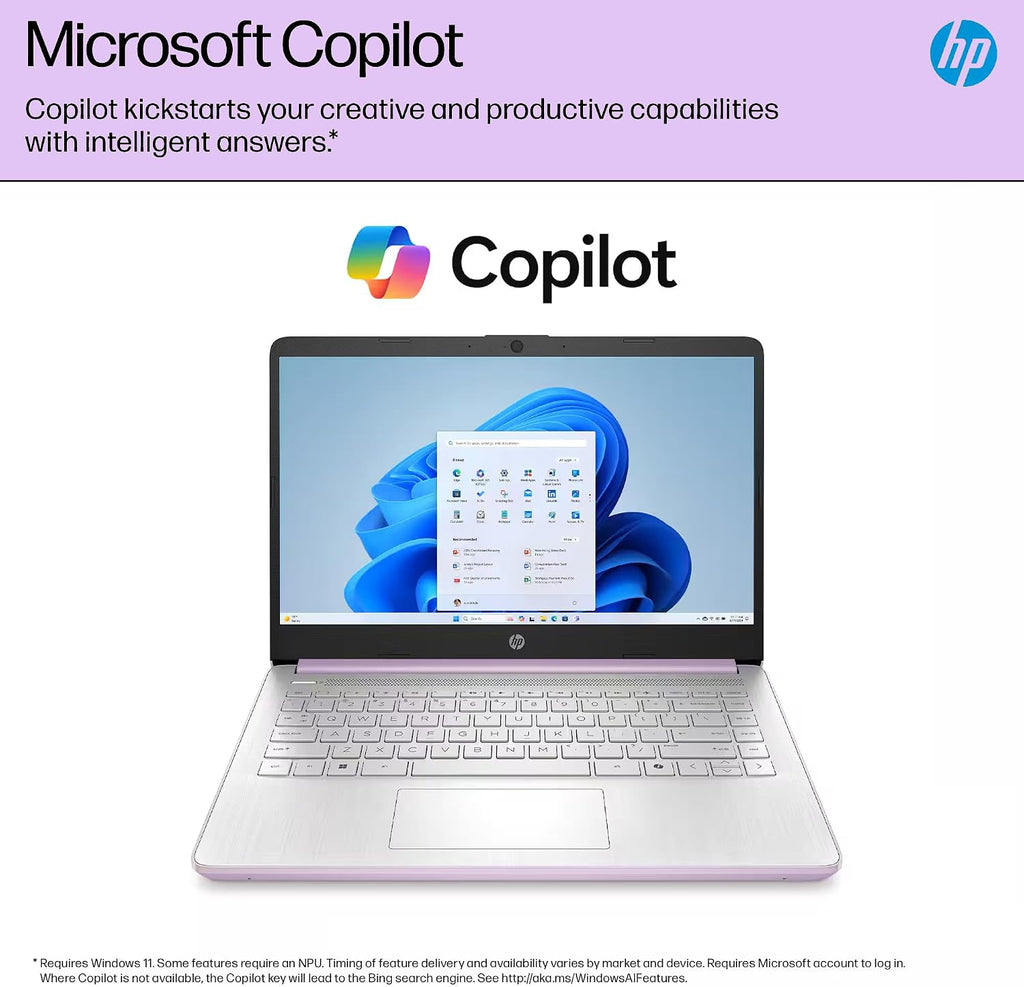 HP 14 Laptop Student Business 2025 Flagship Computer, AI Copilot, 4-Core 13th Gen Intel CPU, 16GB RAM 628GB Storage (128GB UFS+500GB Ext) 1-Yr Office 365 Long Battery HubxcelAccessory Win 11S Lavender