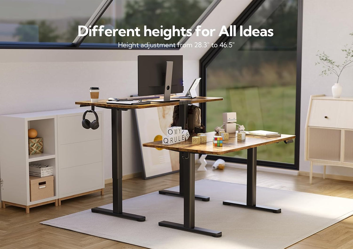 Claiks Electric Height Adjustable Stand Up Desk, 35x20 Inches Sit Stand Desk for Home Office, Rustic Brown Top/Black Frame