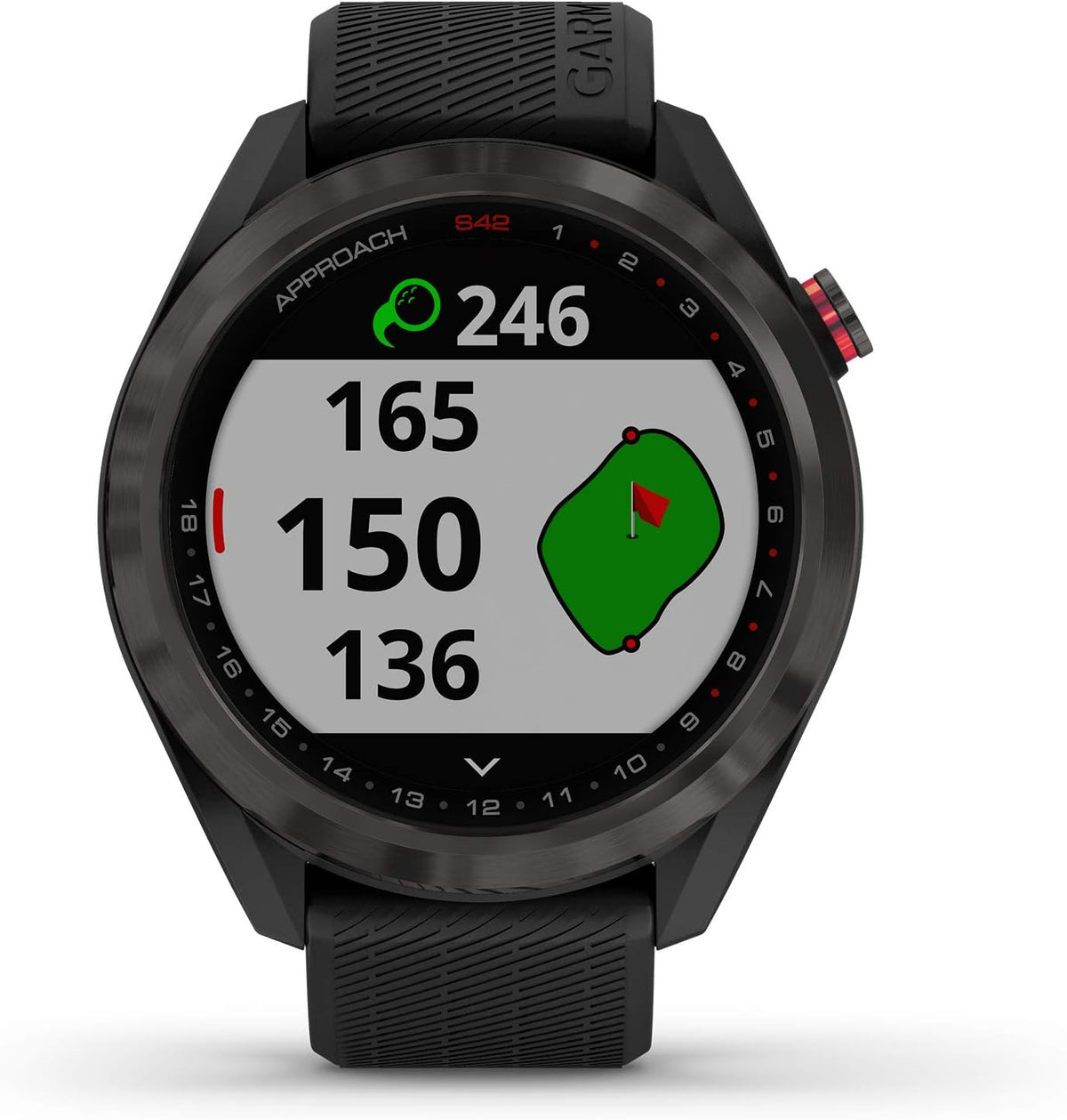 Garmin Approach S42, GPS Golf Smartwatch, Lightweight with 1.2' Touchscreen, 42k+ Preloaded Courses, Gunmetal Ceramic Bezel and Black Silicone Band, 010-02572-10 (Renewed)