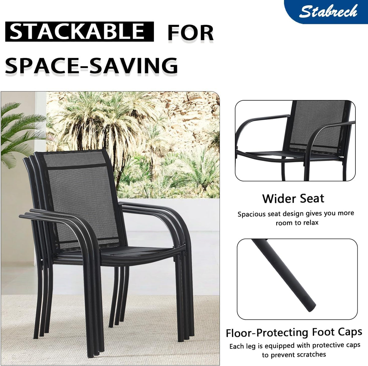 5 Piece Outdoor Dining Set, Patio Table and Chairs Set of 4, 37.5' Black Square Patio Table with 4 Black Stackable Patio Chairs for Lawn, Garden, Porch