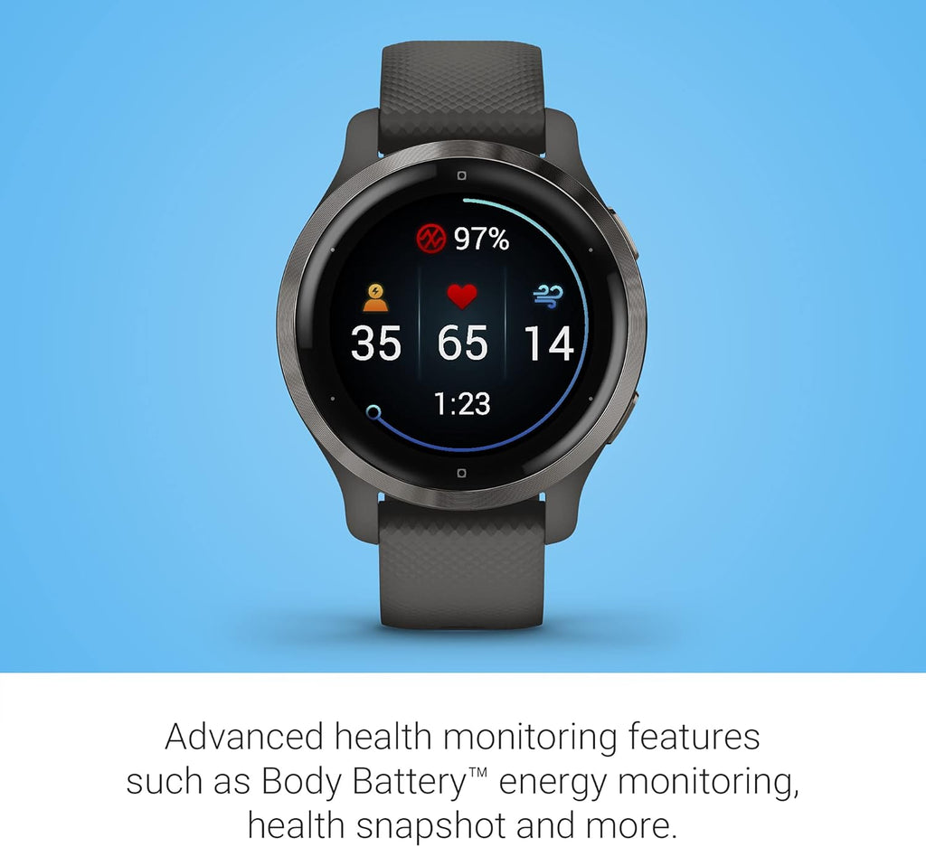 Garmin Venu 2S, Smaller-Sized GPS Smartwatch with Advanced Health Monitoring and Fitness Features, Slate Bezel with Graphite Case and Silicone Band, (010-02429-00)