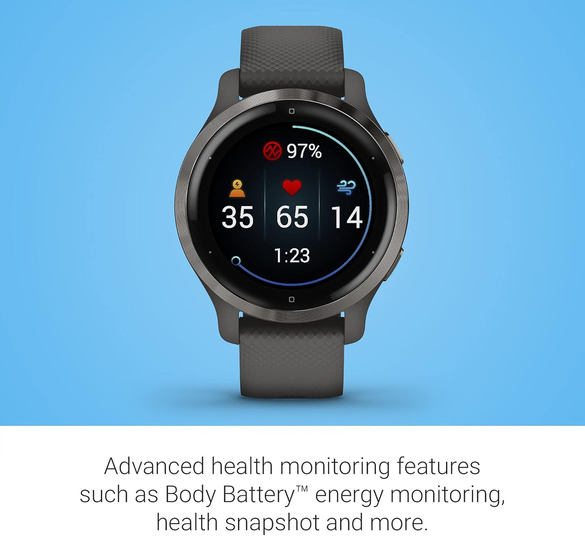 Garmin Venu 2S, Smaller-Sized GPS Smartwatch with Advanced Health Monitoring and Fitness Features, Slate Bezel with Graphite Case and Silicone Band, (010-02429-00)