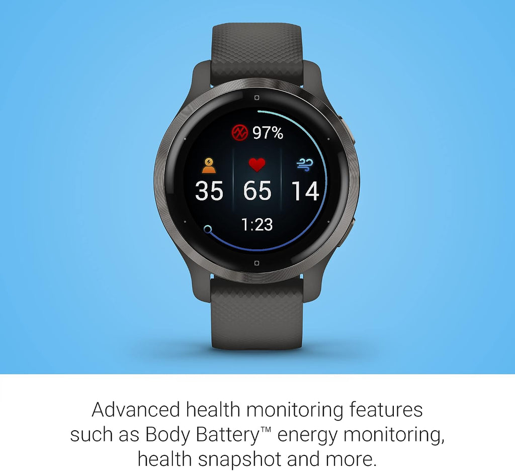 Garmin Venu 2S, Smaller-Sized GPS Smartwatch with Advanced Health Monitoring and Fitness Features, Slate Bezel with Graphite Case and Silicone Band, (010-02429-00) (Renewed)