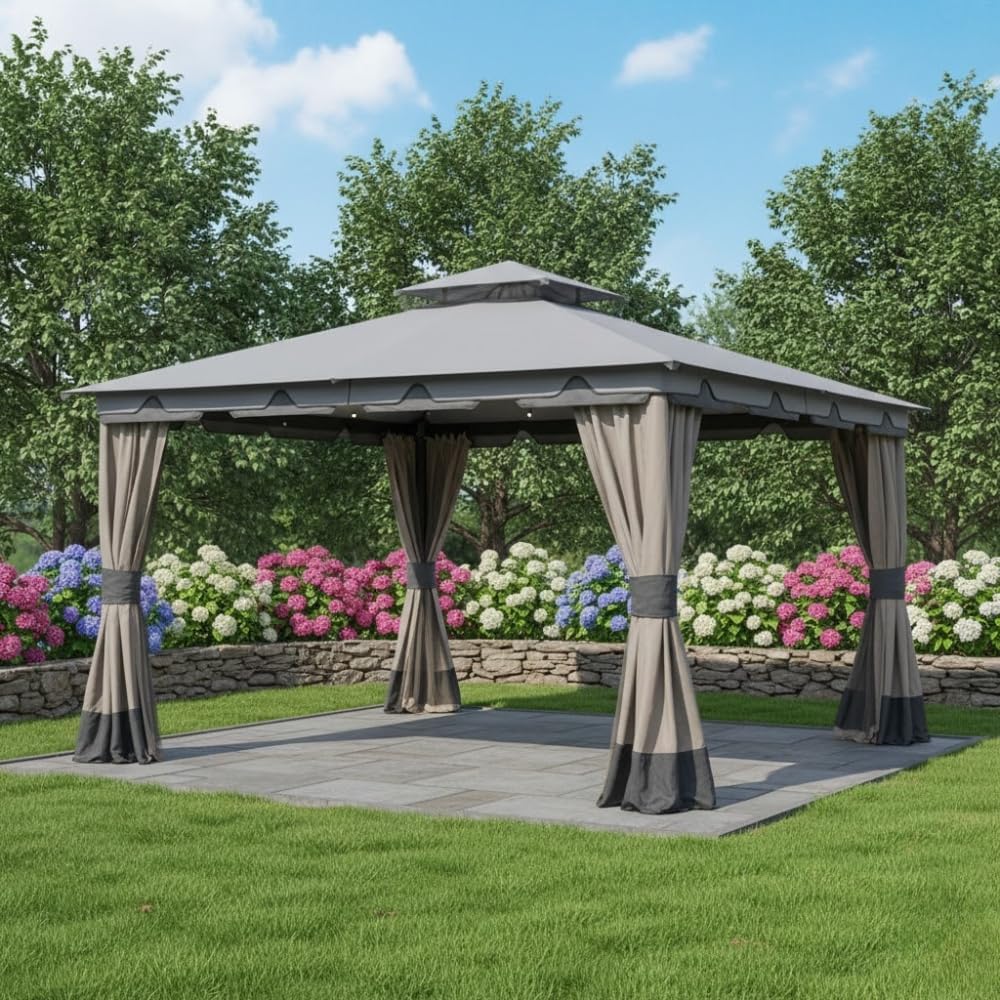 Garden Winds Reinforced RipLock 350 Replacement Canopy Top Cover Compatible with Monterey 10' x 12' Gazebo Model L-GZ215PST-4 - Slate Gray