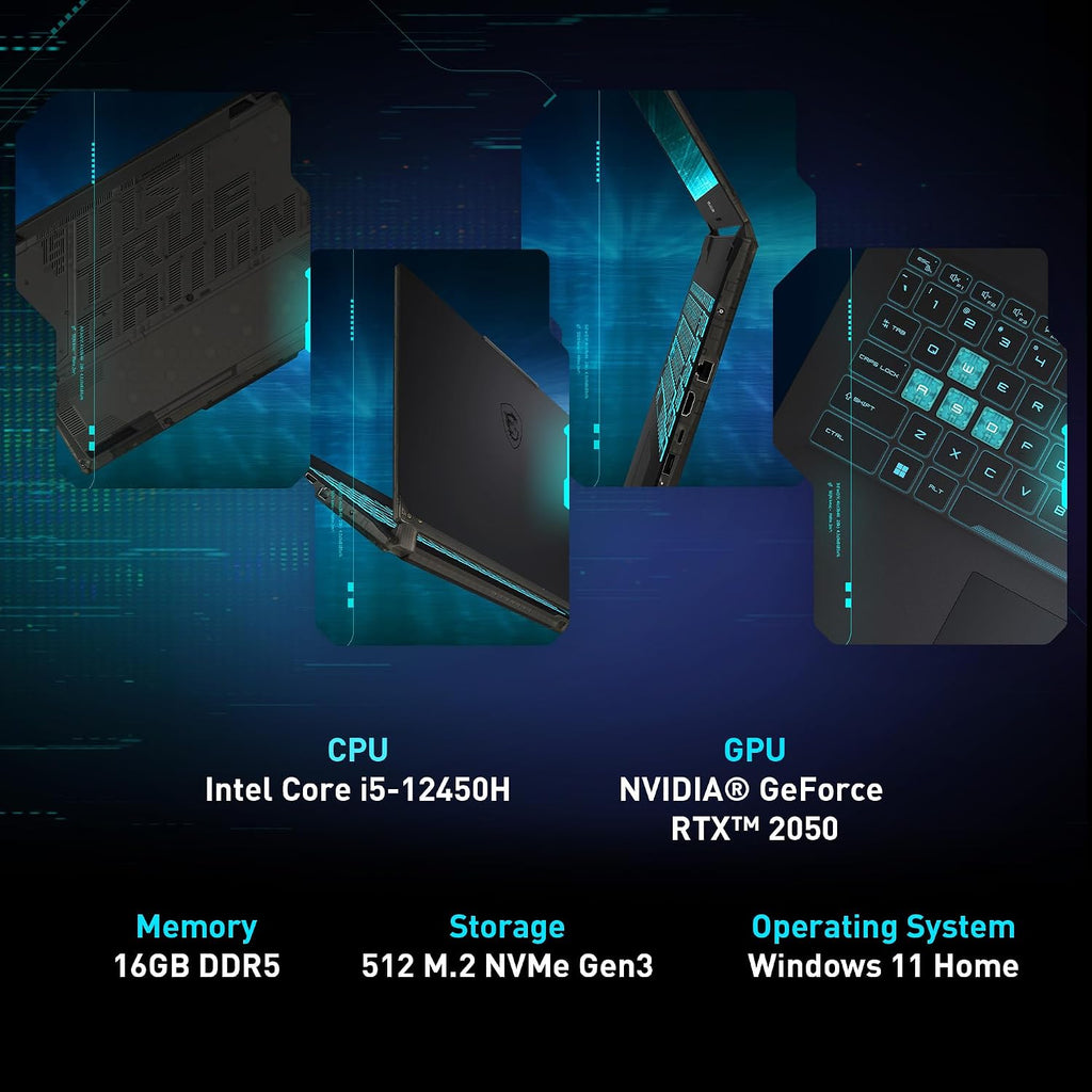 msi Cyborg 15 Gaming Laptop: Intel Core i5-12450H GeForce RTX 2050, 15.6' FHD, 144Hz, 16GB DDR5, 512GB NVMe SSD, Type-C USB 3.2 Gen 1, Cooler Boost 5, Win 11 Home: Black A12UCX-276US