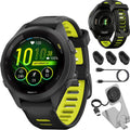Garmin 010-02810-03 Forerunner 265S GPS Smartwatch Black/Amp Yellow Bundle with Deco Essentials Charging Dock, Silicone Dust Cover 3 Pack and USB Type C Charging Cable