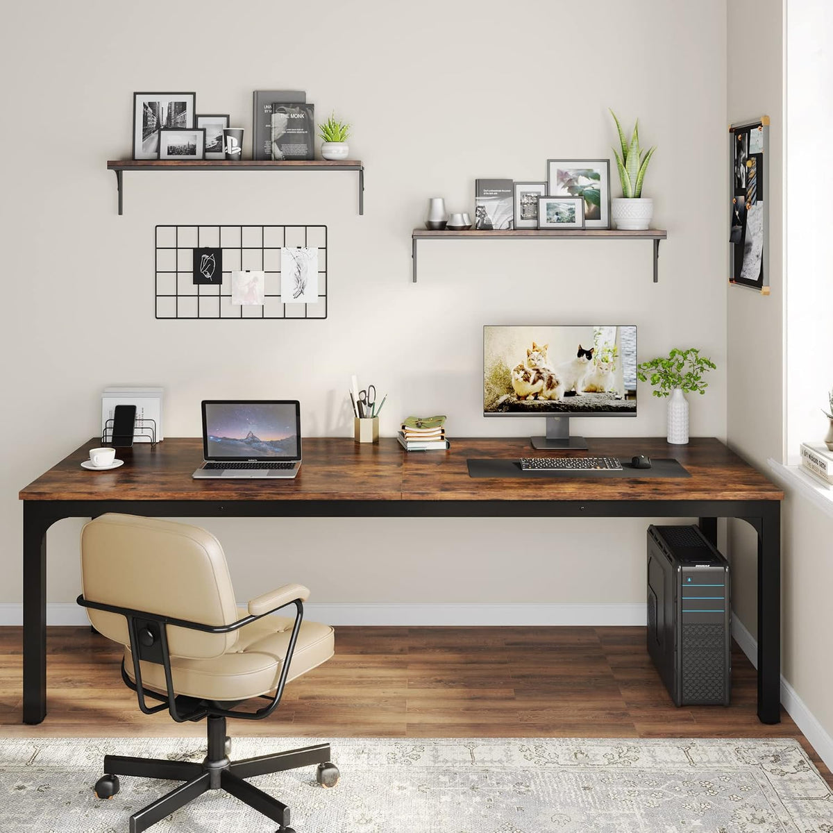 Tribesigns 78.7 Inches Extra Long Computer Desk 2 Person Desk, Double Long Desk, Workstaion for Home Office, Brown+Black