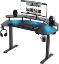 EUREKA ERGONOMIC Aero 55 Inch W Shaped Electric Standing Desk, Height Adjustable Computer Gaming Desk with LED Monitor Shelf, Mouse Pad, Headphone Hook, Cup Holder, Carbon Black
