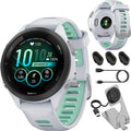 Garmin 010-02810-04 Forerunner 265S GPS Smartwatch Whitestone/Neo Tropic Bundle with Deco Essentials Charging Dock, Silicone Dust Cover 3 Pack and USB Type C Charging Cable