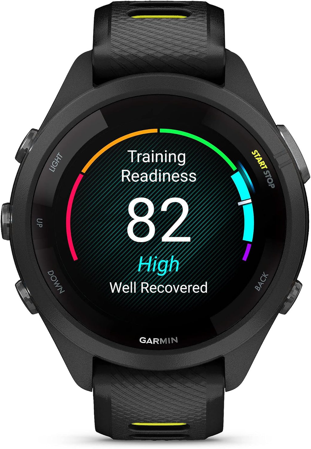 Garmin Forerunner 265S Running Smartwatch, Colorful AMOLED Display, Training Metrics and Recovery Insights, Black and Amp Yellow, 42 mm (Renewed)