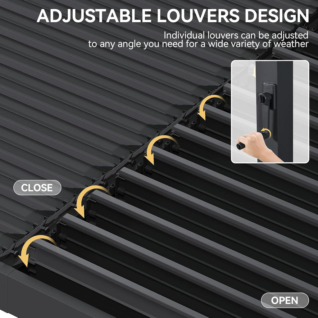 Aoxun Louvered Pergola 10' x 10' 96S Outdoor Metal Pergola with Adjustable Top for Decks, Gardens and Backyards, Easy Assembly via Structural Patent, Gray