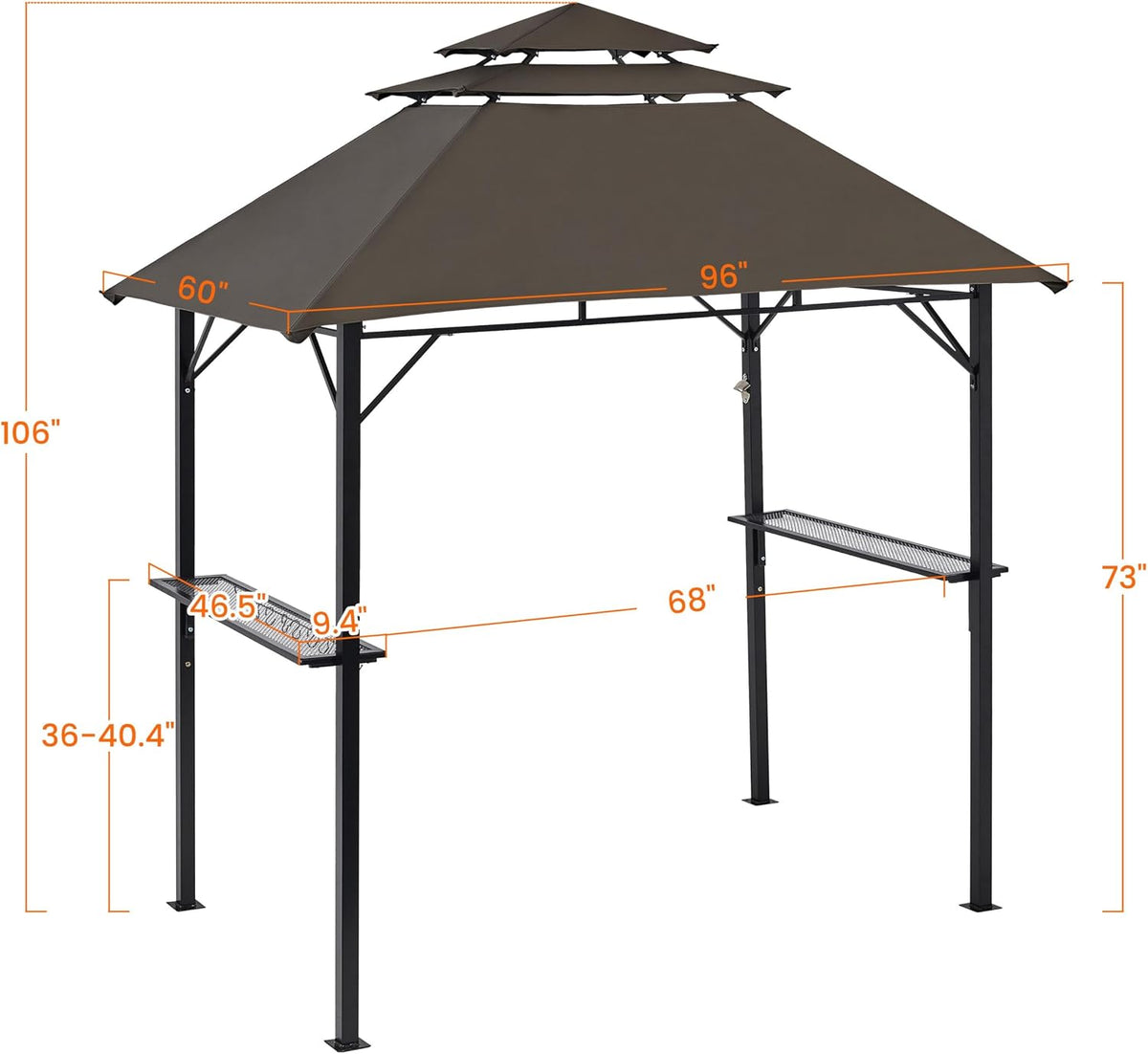 Yaheetech 8x5' Grill Gazebo, 3-Tier Outdoor BBQ Gazebo with Height-Adjustable Shelves & 10 S-Shaped Hooks & Built-in Bottle Opener, Brown