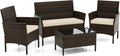 DORTALA Wicker Patio Furniture Set 4 Piece, Outdoor PE Rattan Table & Chairs Set with Tempered Glass Coffee Table, Loveseat, Cushions, Conversation Set for Balcony, Porch, Backyard, Deck, Beige
