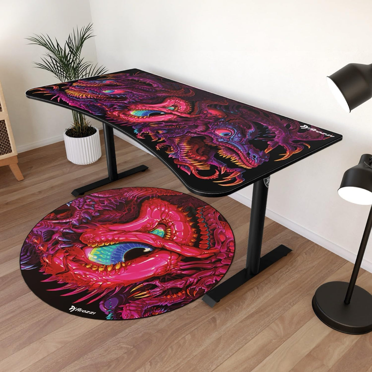 Arozzi Arena Special Edition Ultrawide Curved Gaming and Office Desk with Full Surface Water Resistant Desk Mat Custom Monitor Mount Cable Management Cut Outs - Crawling Chaos