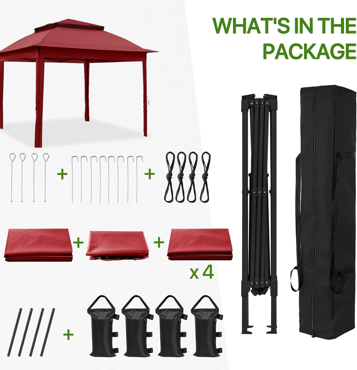 COOS BAY 11x11 Pop Up Gazebo with 4 Sidewalls, Instant Outdoor Canopy Tent with UPF 50+ UV Protection, Water Resistant Shelter with Carry Bag, Stakes & Ropes, Red