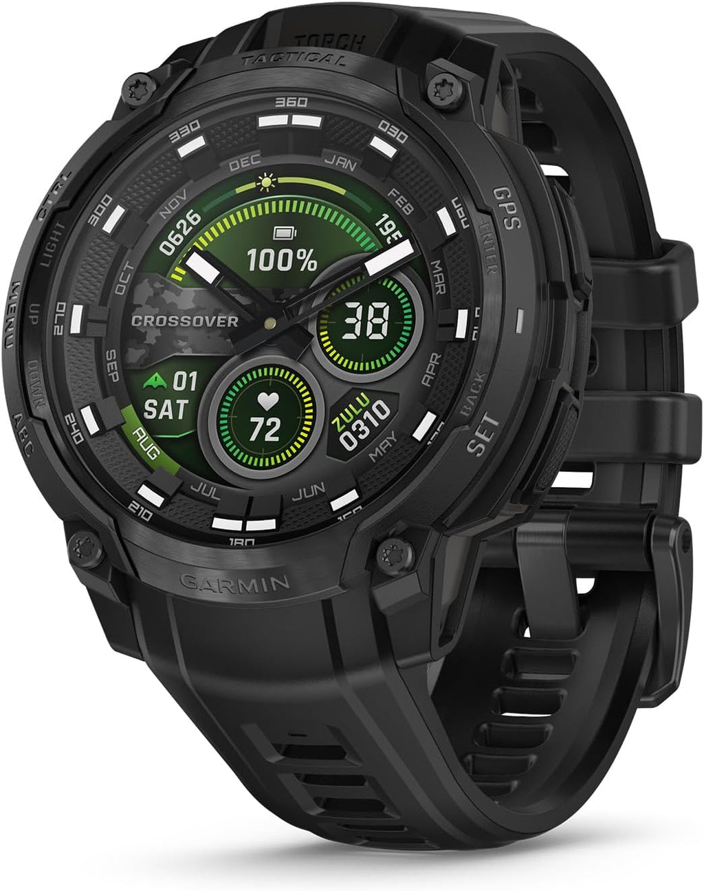 Garmin Instinct® Crossover AMOLED - Tactical Edition, Rugged Hybrid GPS Tactical Smartwatch with Analog Watch Hands and Bright AMOLED Display, Black with Black Silicone Band