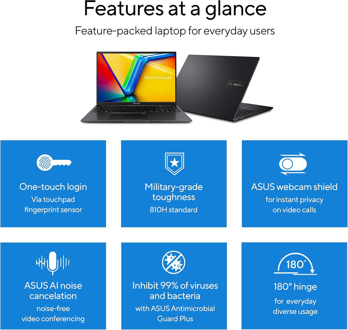 ASUS Vivobook 16 Laptop, 16' WUXGA 1920X1200 16:10 Display, AMD Ryzen™ 5 5625U CPU, AMD Radeon™ Graphics, 8GB RAM, 512GB SSD, Fingerprint Sensor, Windows 11 Home, Indie Black, M1605YA-EH54