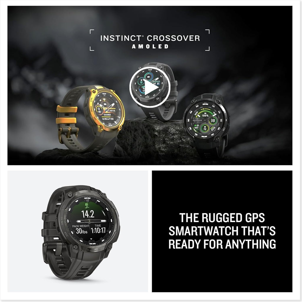 Garmin Instinct® Crossover AMOLED, Rugged Hybrid GPS Smartwatch with Analog Watch Hands and Bright AMOLED Display, Charcoal with Charcoal Silicone Band