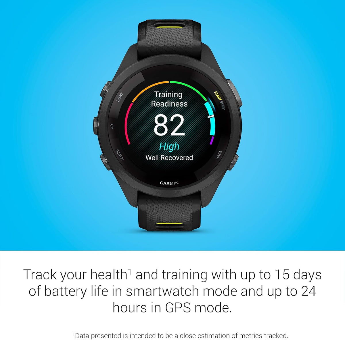 Garmin Forerunner 265S Running Smartwatch, Colorful AMOLED Display, Training Metrics and Recovery Insights, Black and Amp Yellow