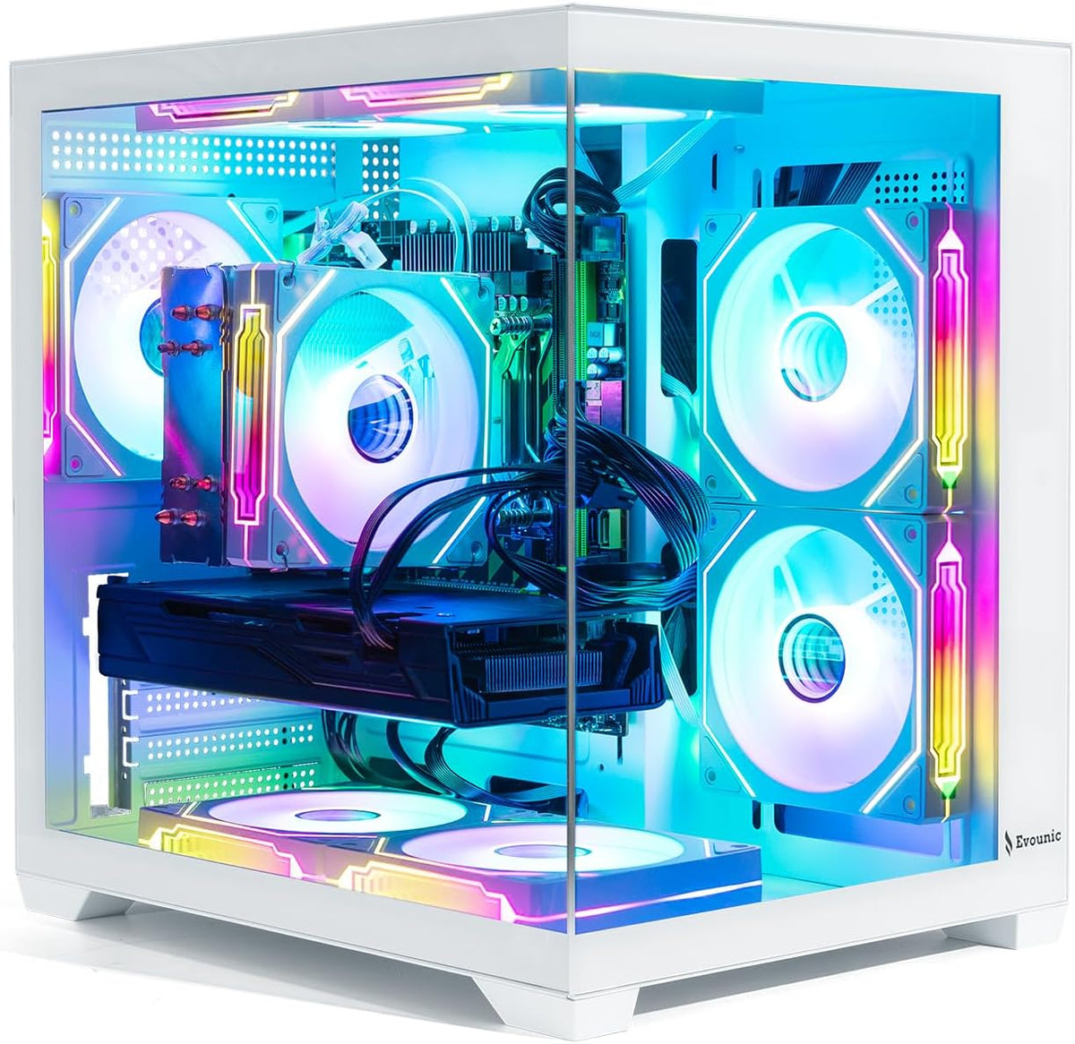 ARGB Gaming PC White Computer Desktop – Ryzen 5 5500 up to 4.2GHz, GeForce GT1030, 16GB DDR4 RAM, 1TB NVMe SSD, WiFi 6 & BT 5.4, Windows 11, 8× ARGB Fans, 650W PSU