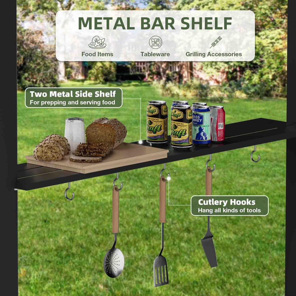 EBE 5'x8' Hardtop Grill Gazebo, Outdoor Gazebo with Side Shelves, BBQ Grill Canopy with Bottle Opener & Hooks, Metal Gazebo Pergola for Patio, Backyard, Deck