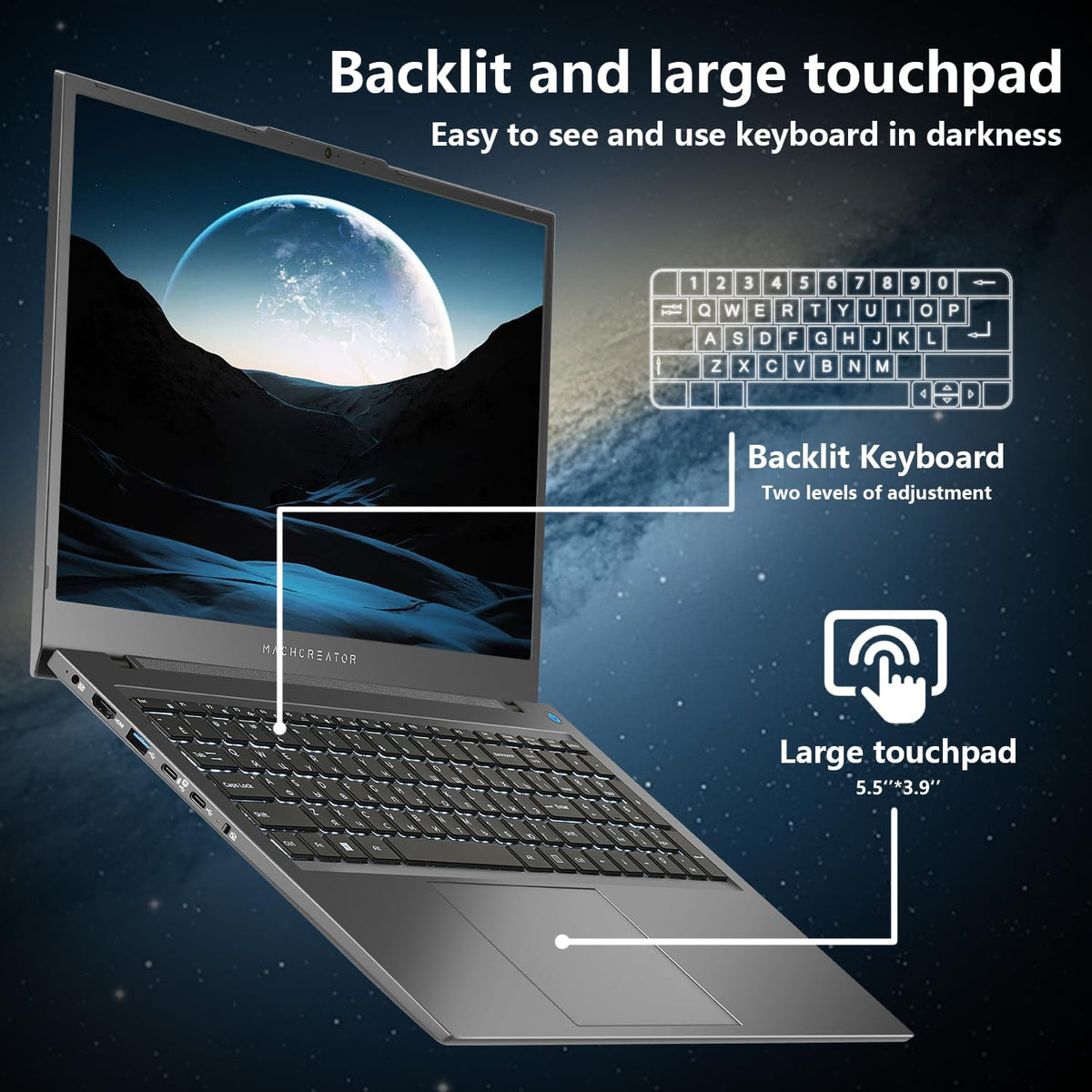 Machenike 17.3'' Laptop, Intel Processor, 16GB DDR5 RAM, 512GB SSD, Backlit Keyboard, Large-Screen with 120Hz Refresh Rate, Perfect for Work, School, and Streaming, Windows 11 Home, Modern Grey