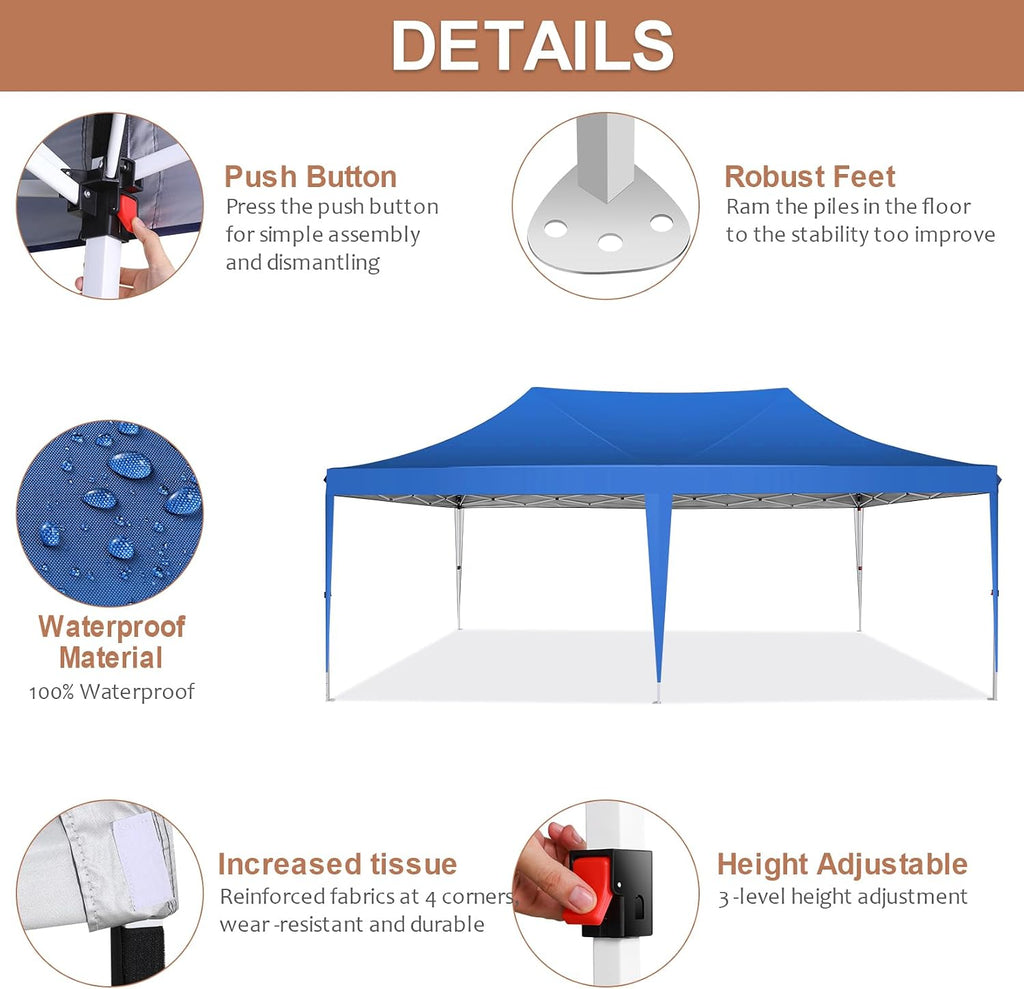 COBIZI Pop up Gazebo 3M x 6M Marquee Gazebo with Sides 2.0, Upgrade Structure Wind & Waterproof Easy up UV Blocking with 4 Sidewalls & Carry Bag & 4 Stakes & Ropes, Light Blue