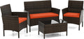 DORTALA Wicker Patio Furniture Set 4 Piece, Outdoor PE Rattan Table & Chairs Set with Tempered Glass Coffee Table, Loveseat, Cushions, Conversation Set for Balcony, Porch, Backyard, Deck, Orange