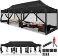 COBIZI 10x30 Heavy Duty Pop Up Canopy Tent with 8 Sidewalls, Easy Set Up Outdoor Waterproof Screen Commercial Party Tent with Mosquito Netting for Parties Backyard Patio, Roller Bag, Black