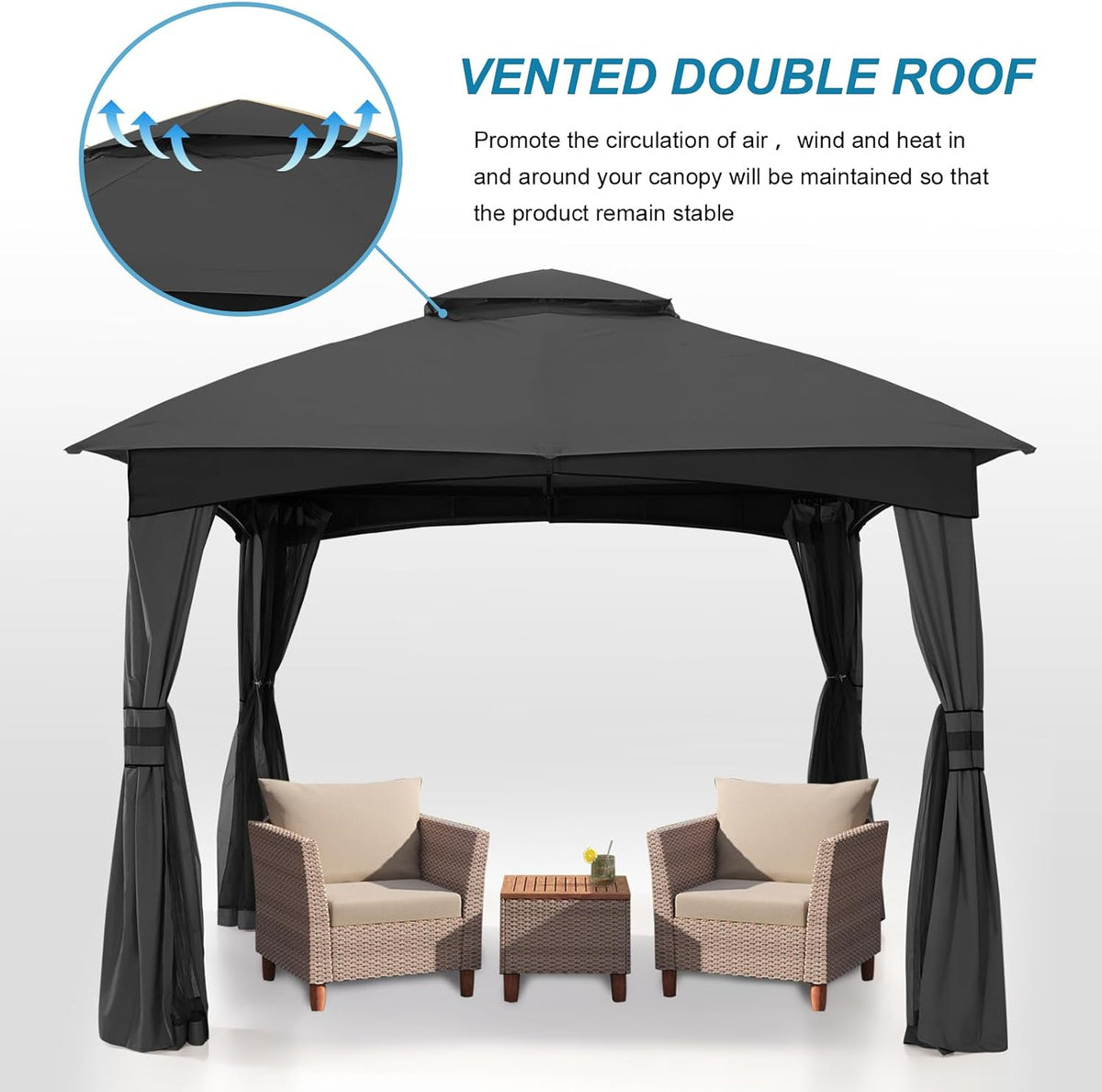 MASTERCANOPY Outdoor Patio Gazebo for Garden with Upgrade Steel Frame and Netting Walls (8x8,Gray)