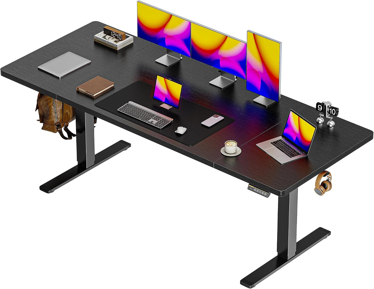 Huuger 71 x 30 Large Electric Standing Desk, Height Adjustable Computer Desk, 29.5' Deep Desktop, Stand up Gaming Office Table with 2 Hooks, 3 Preset Heights, for Home Office, Black
