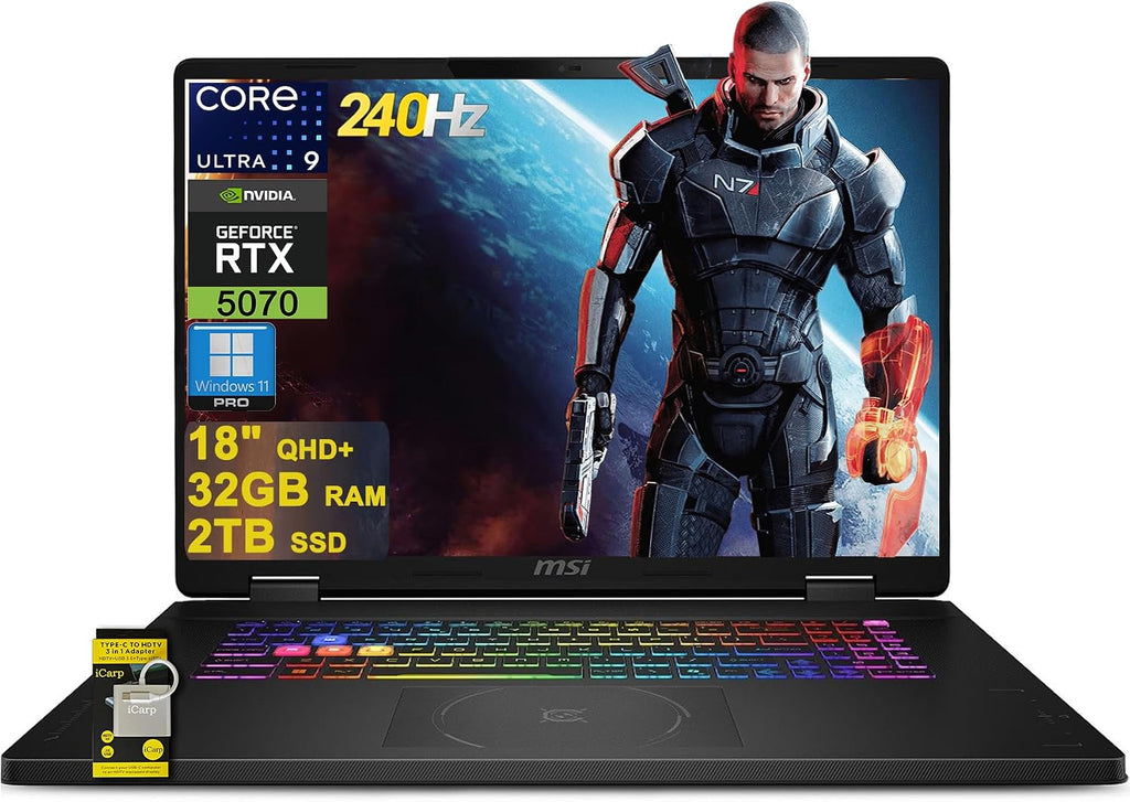 msi Crosshair 18 HX AI Gaming Laptop 18' QHD+ IPS 240Hz Intel 24-core Ultra 9 275HX (>i9-14900HX) 32GB DDR5 2TB SSD GeForce RTX 5070 (Up to 798 AI Tops) RGB Backlit Thunderbolt Win11Pro ICP Hub