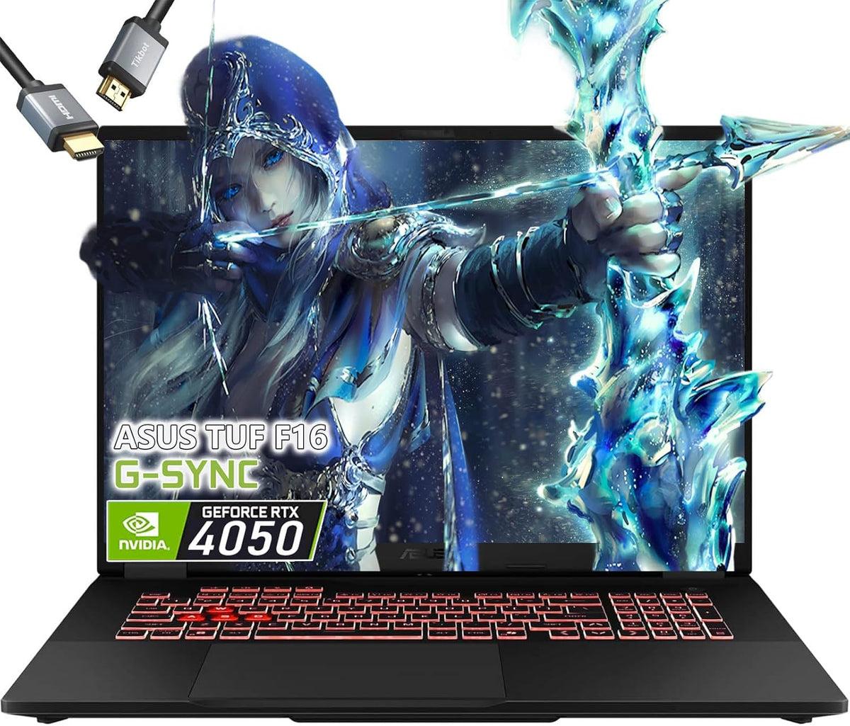ASUS-TUF F16 Gaming-Laptop RTX 4050 - Intel Core 5 210H Beat AMD Ryzen 7 7435HS -16' FHD+ Display 144Hz- 32GB RAM -1TB PCIe SSD -RGB Backlit Keyboard -G-SYNC -Portatil Gamer PC -Windows 11 -HDMI Cable